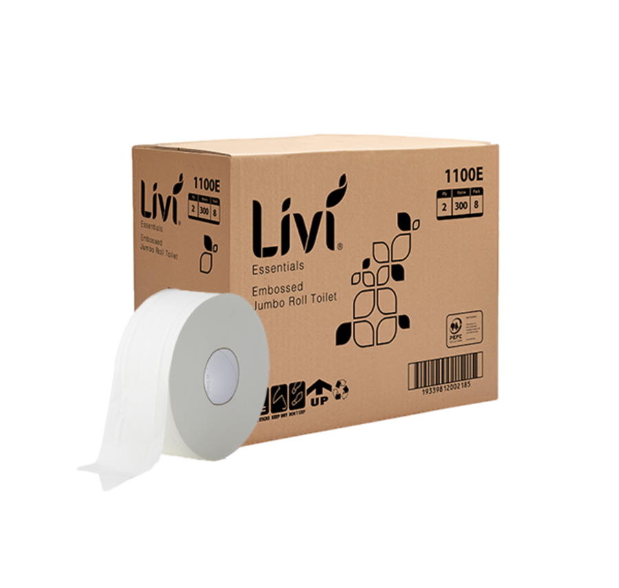 Livi 1100E Essentials Jumbo Toilet Tissue 2 Ply 300m 8 Rolls