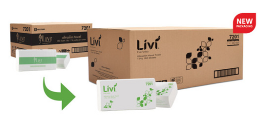 7201 Livi Basics/Everyday Ultraslim Hand Towel 1 Ply 150 Sheets (16 Packs)
