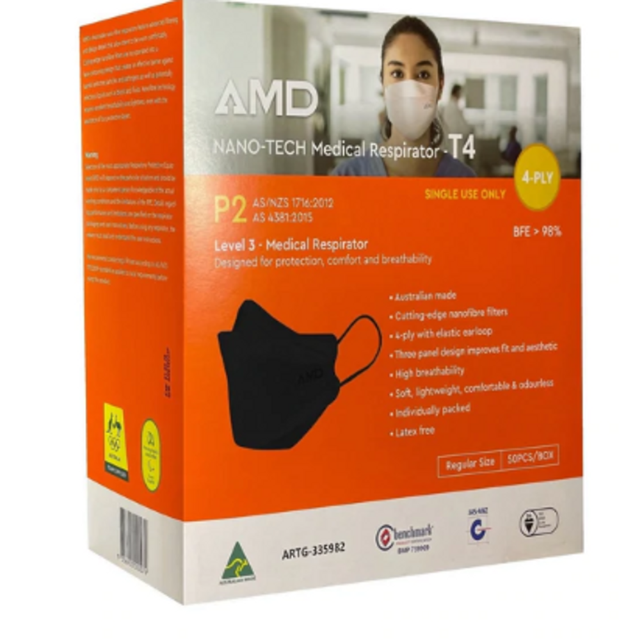 AMD P2 (N95) Certified Medical Respirator 50pcs - Black Masks