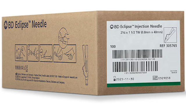 BD Eclipse Safety Needle Single Use Sterile 21G x 1.5'' - Box of 100 - Image 3