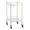 A stainless steel trolley without drawers provides an open mobile platform for transporting trays, equipment or supplies during clinical procedures. The simple design supports easy cleaning and flexible use. Commonly used in procedure rooms, this trolley is supplied by Sumac Medical Supplies for facilities operating alongside medical vaccine fridge installations.