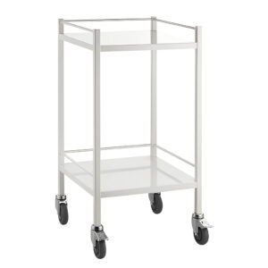 A stainless steel trolley without drawers provides an open mobile platform for transporting trays, equipment or supplies during clinical procedures. The simple design supports easy cleaning and flexible use. Commonly used in procedure rooms, this trolley is supplied by Sumac Medical Supplies for facilities operating alongside medical vaccine fridge installations.