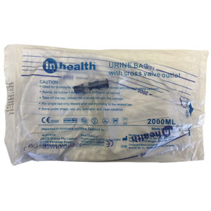 inhealth Urine Bag 2000mL with Cross Valve Outlet Each