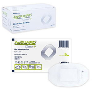 AsGUARD Clear+ Film Island Waterproof Sterile Dressing 6x7cm Box/50