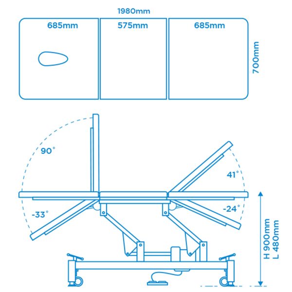 Task Medical Hi-Lo Examination Couch Three Section 3 Motor 70cm Wide - Image 6