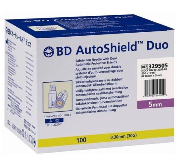 AutoShield Duo Safety Pen Needle 30G x 5mm - Box 100