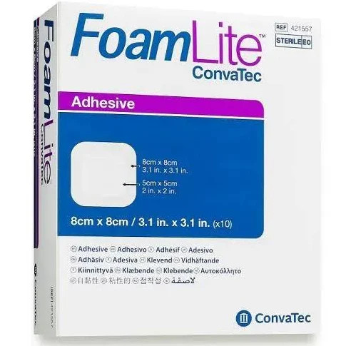 Convatec Foam Lite Adhesive Dressing 8cm x 8cm - Box of 10