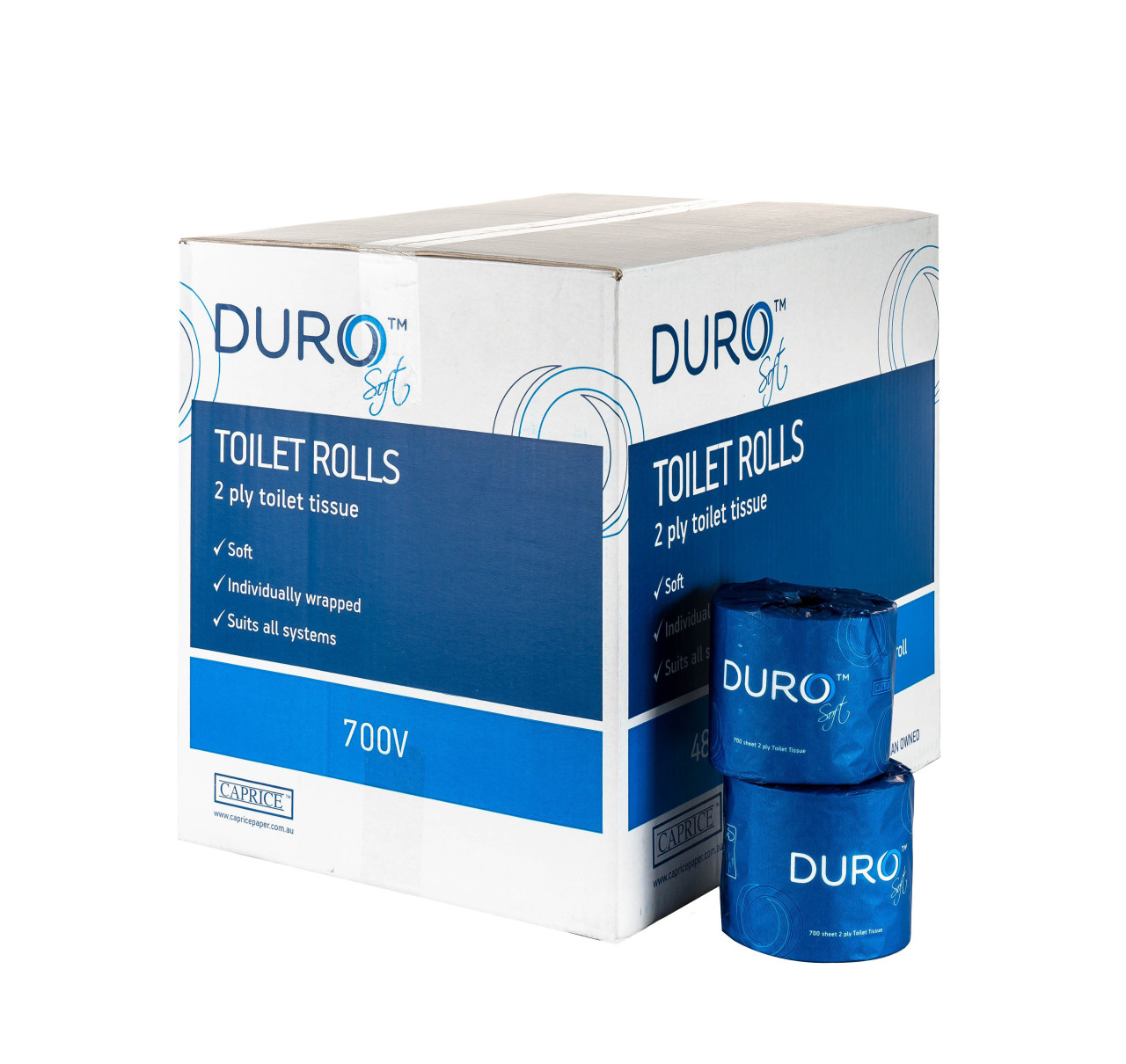 Duro Toilet Roll 2 ply 700 sheet Individually Wrapped - Carton of 48 Rolls, CTN48
