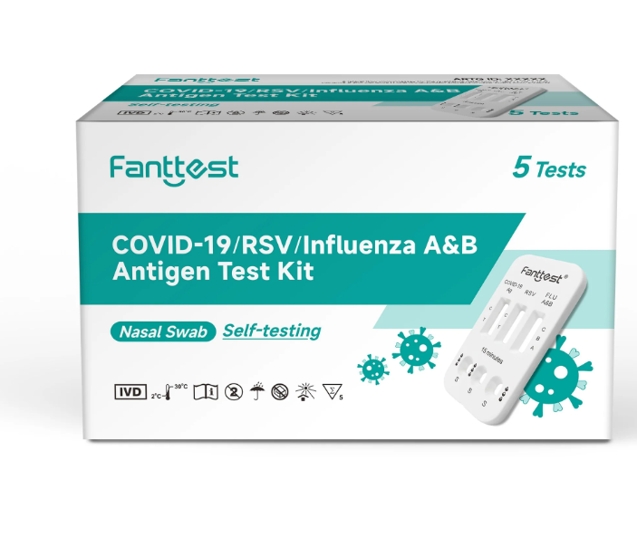 Fanttest(Nasal) RSV /COVID -19 / Influenza A & B 4-in-1 Combo Flu Rapid Antigen Test Kit - 5 Pack