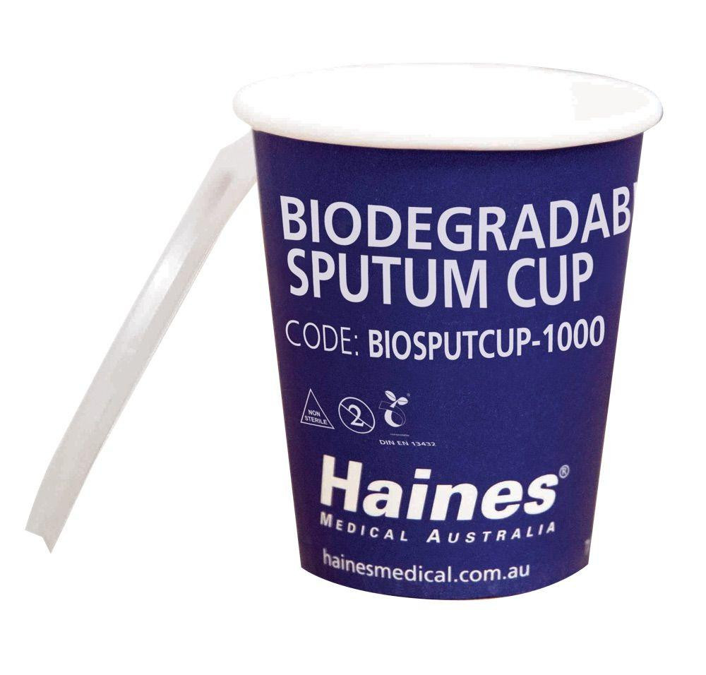 Haines Compostable Sputum Cup with Optional Lid - Pack of 1000 Cups