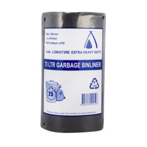 Huhtamaki 73LT Extra Heavy Duty Black Bin Liners - Carton of 250 (10 Rolls x 25 Liners)