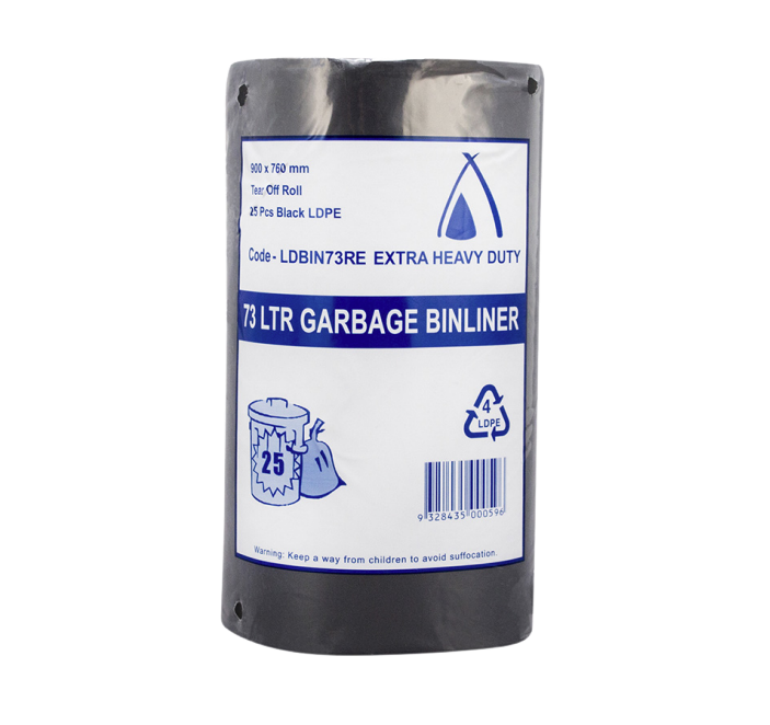 Huhtamaki 73LT Extra Heavy Duty Black Bin Liners - Carton of 250 (10 Rolls x 25 Liners)