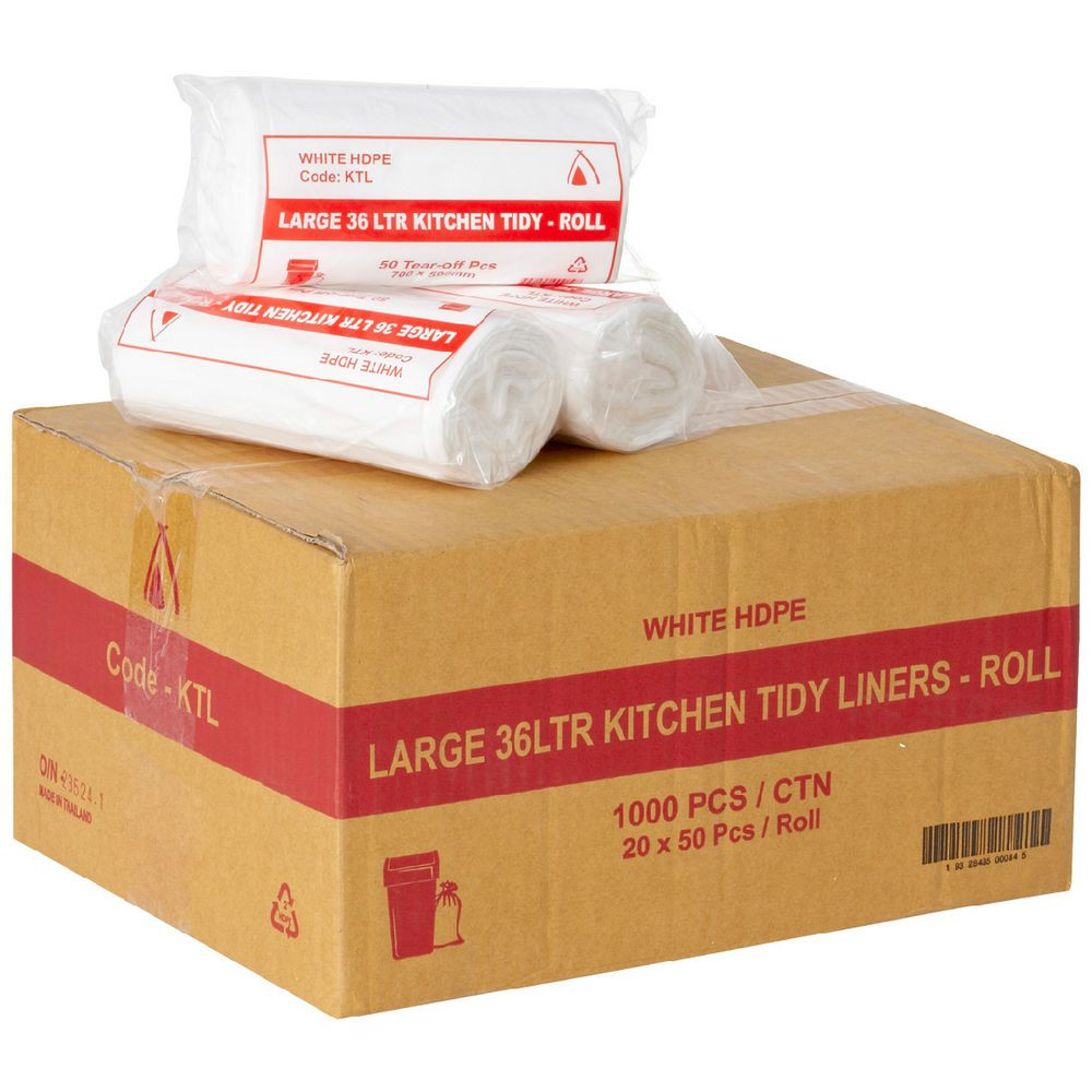 Huhtamaki Large 36L Kitchen Tidy Liners Roll - Carton of 1000 (20 Rolls x 50 Liners)