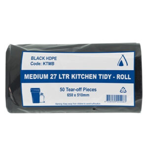 Huhtamaki Medium Kitchen Tidy Liners Black 27L - Carton of 1000 (20 Rolls x 50 Liners)