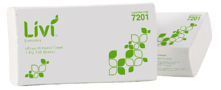 Livi 7201 Basics/Everyday Ultraslim Hand Towel 1 Ply 150 Sheets (16 Packs)