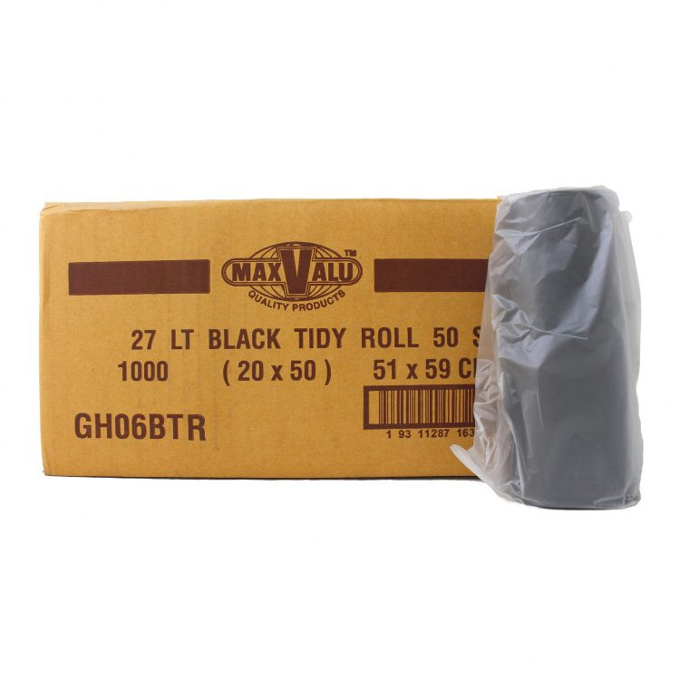 MaxValu 27L Black Tidy Bin Liners - Carton of 20 Rolls (50 Bags/Roll)