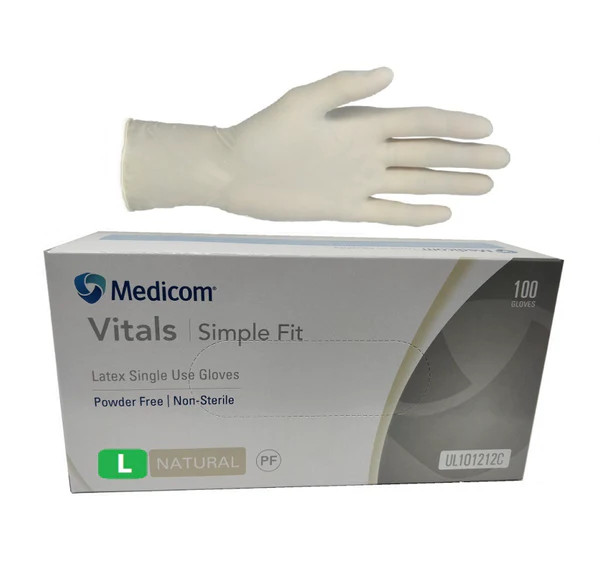 Medicom Vitals Simple Fit Latex Disposable Examination Gloves - Powder Free (100pcs)