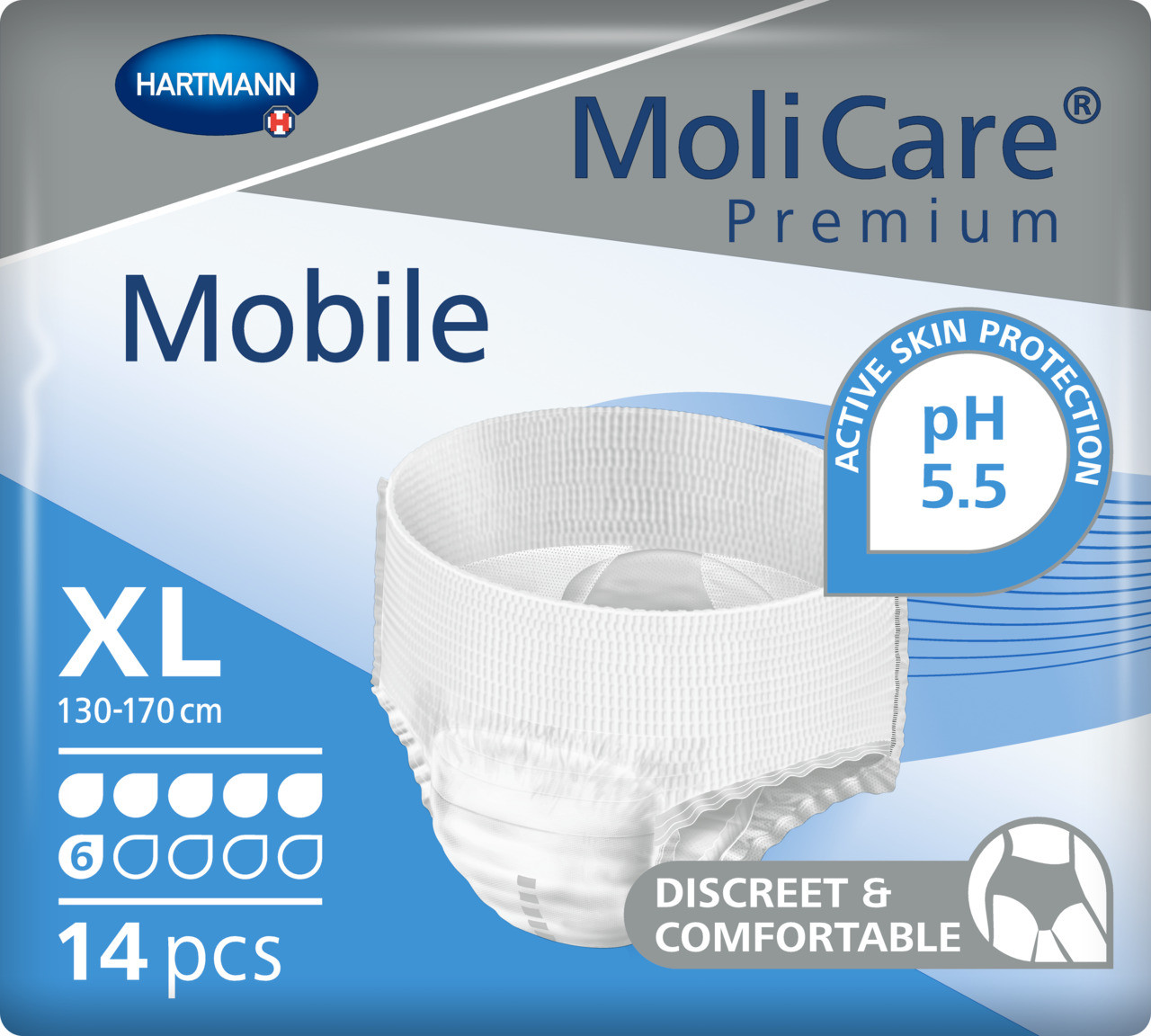 MoliCare Premium Mobile Pull-Up Pants – 6 Drops – X-Large (130-170 cm) – Bag of 14