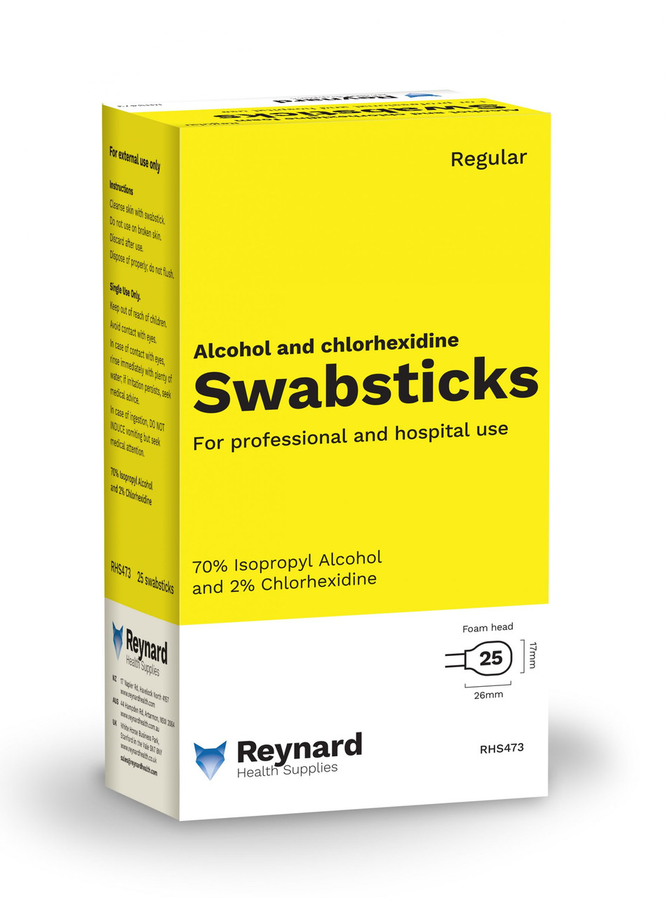 Reynard 2% Chlorhexidine & Alcohol Swabsticks - Box of 25