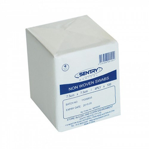 Sentry Gauze Swab Non Woven 7.5x7.5cm 4ply (100)