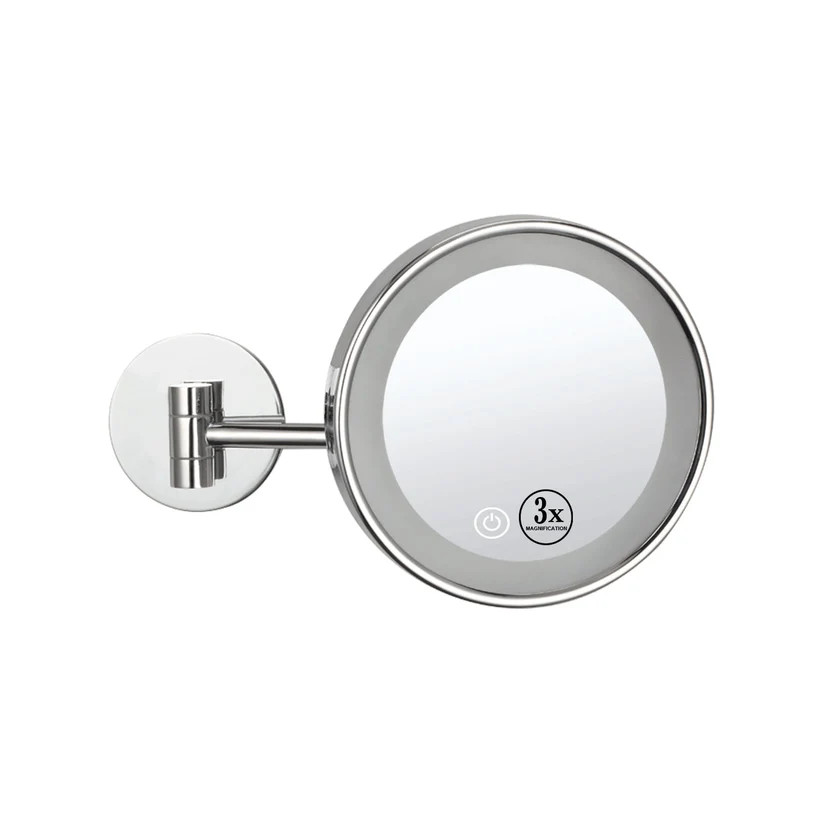 Single Arm White LED 3X Round Wall Mounted Mirror