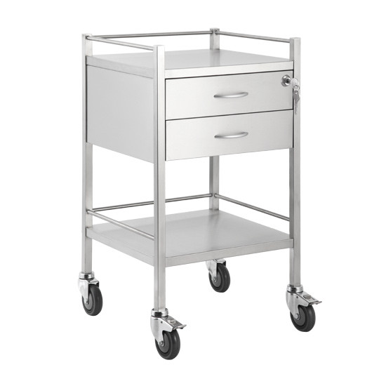 Stainless Steel Trolley Two Drawer With Top Locking Drawer