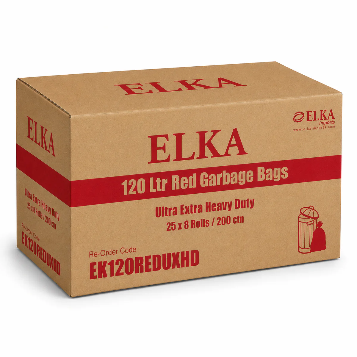 Elka 120L Ultra Extra Heavy Duty Red Garbage Bags CTN/200