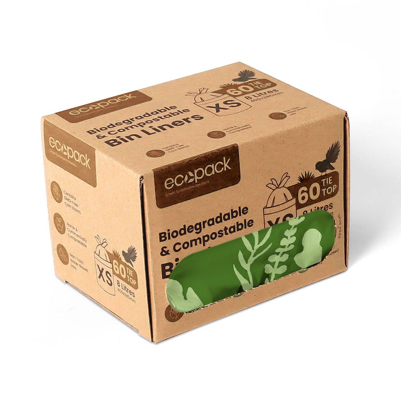 Ecopack 8L Compostable Bin Liners - Box Dispenser XS (1 Box/60 Bags)