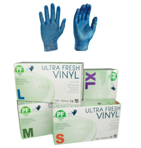 Ultra Fresh Blue Vinyl Disposable Powder Free Gloves - Large (1000pcs), CTN10