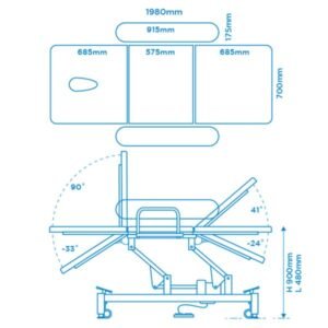 Task Medical Hi-Lo Examination Couch With Side Rails Three Section 1 Motor 70cm Wide - Image 3