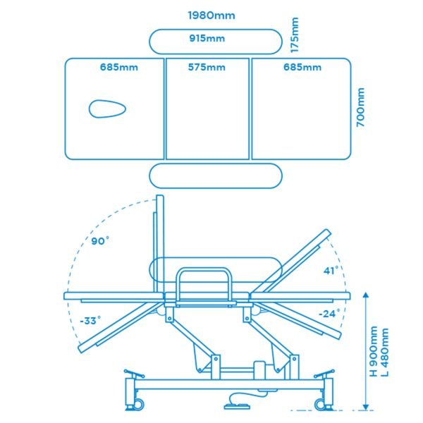 Task Medical Hi-Lo Examination Couch With Side Rails Three Section 1 Motor 70cm Wide - Image 3